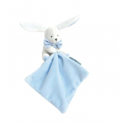 Doudou Lapin Mouchoir Doudou et Compagnie – Blanc cassé & Bleu | Cadeau naissance doux et sécurisé