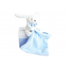 Doudou Lapin Mouchoir Doudou et Compagnie – Blanc cassé & Bleu | Cadeau naissance doux et sécurisé